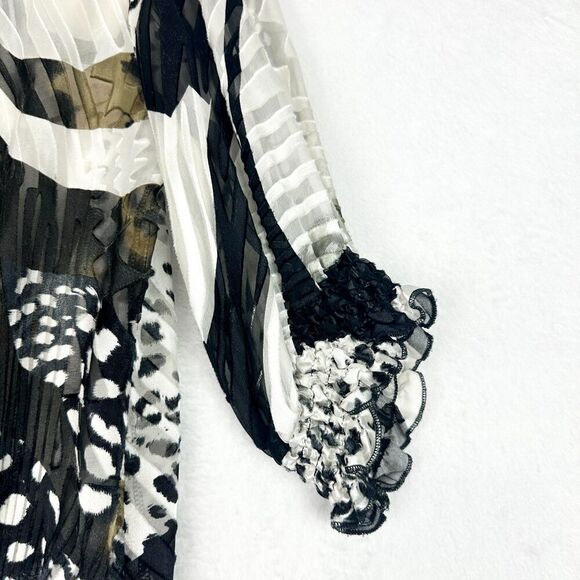 Vintage Cache Y2K Silk Blend Top Size Medium Tie Neck Semi Sheer 3/4 Sleeve - Picture 3 of 7